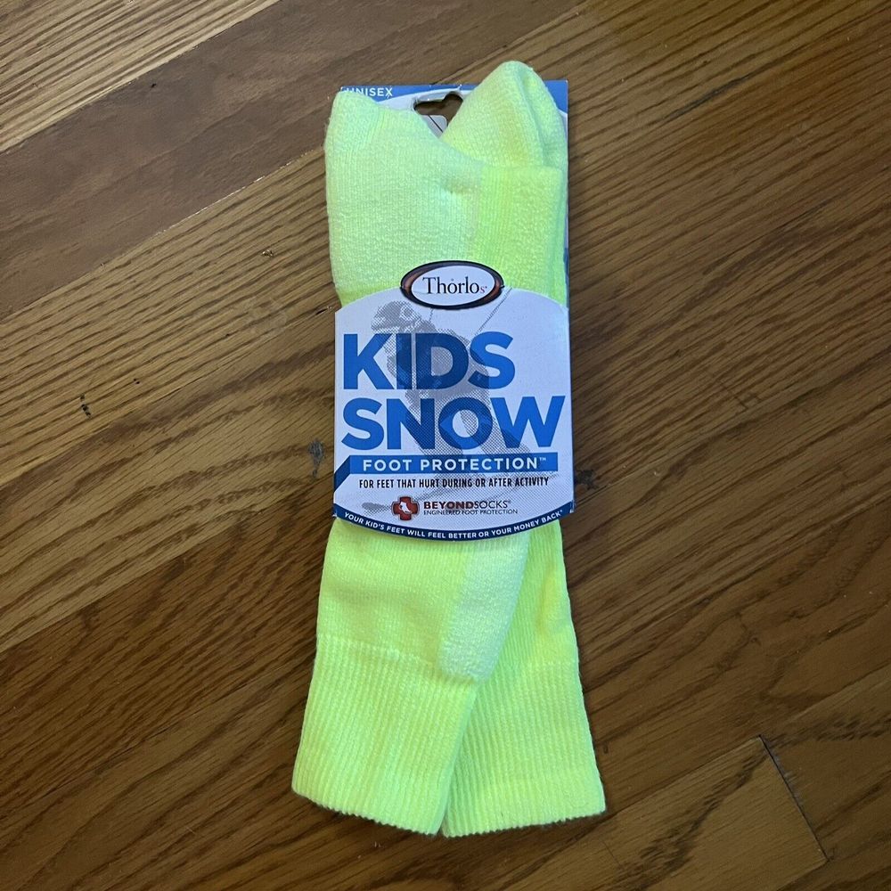 NEW THORLOS Unisex Neon Yellow Kids Snow Socks Over Calf - Size 13.5 - 4 Youth
